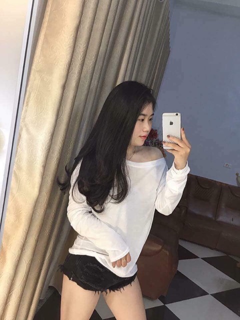 Áo thu đông Dài tay lệch vai-sỏ ngón 2 màu đen-trắng