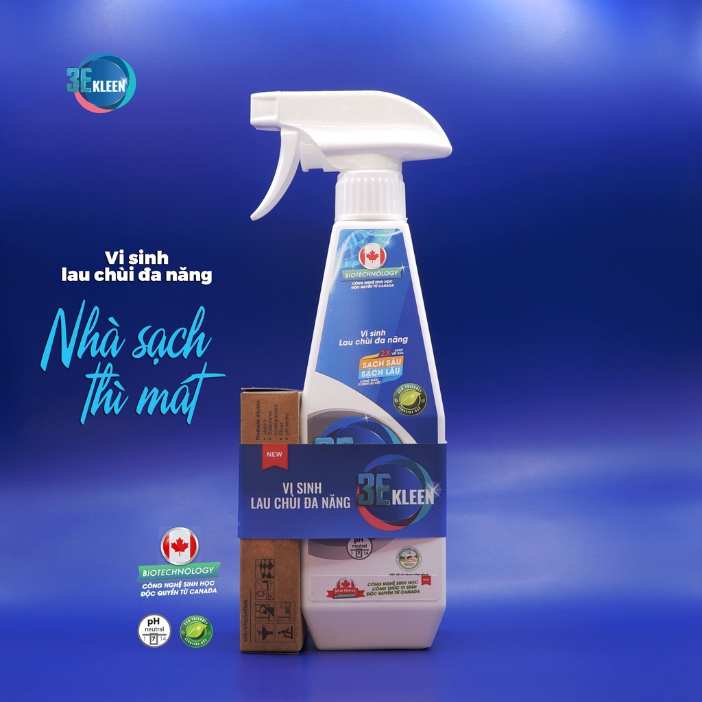 Chai Xịt Lau Chùi Đa Năng sinh học 3E Kleen - Lau chùi các vết bẩn bám trên bề mặt: gương soi, mặt bàn, bồn vệ sinh