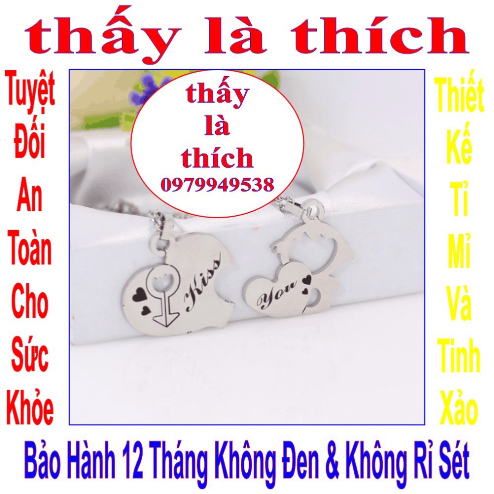 Dây chuyền cặp đôi 2 mảnh ghép trái tim &amp; cậu bé tình yêu kết hợp chữ KISS YOU-Giá bán như trên là 1 cặp=2 sợi như hình