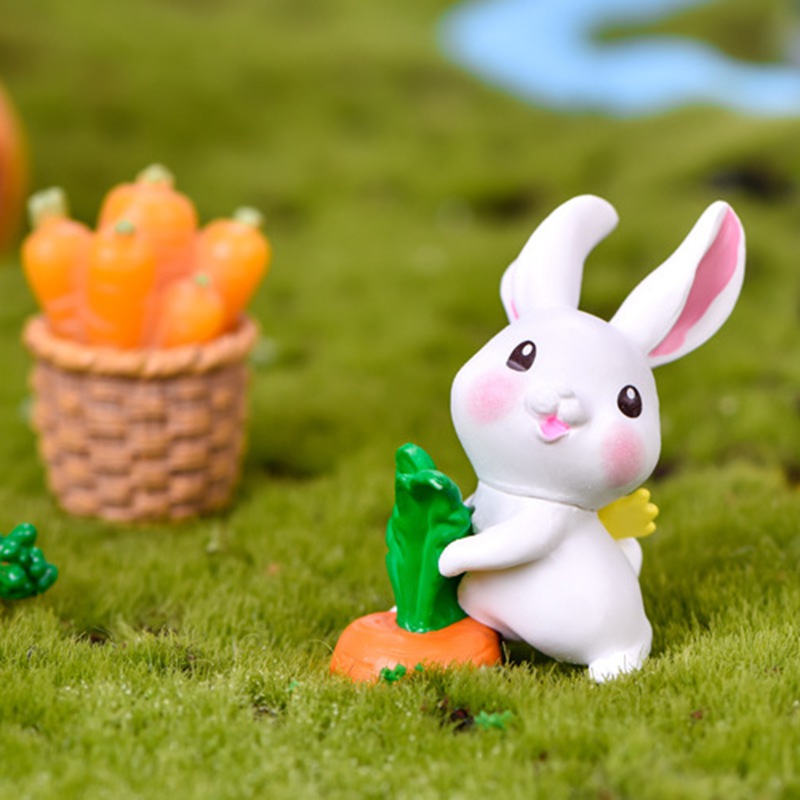 Set 6 mô hình thỏ cầm cà rốt mini dễ thương trang trí vườn