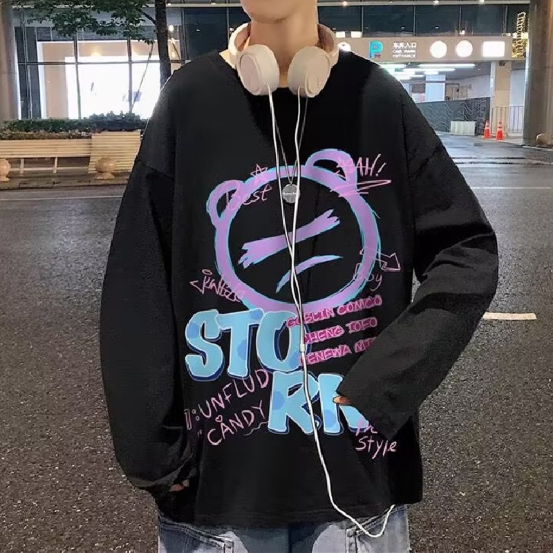 Áo Thun Tay Dài Dáng Rộng In Họa Tiết Hoạt Hình Phong Cách Nhật Bản Thời Trang Cho Nam Và Nữ size M-5XL