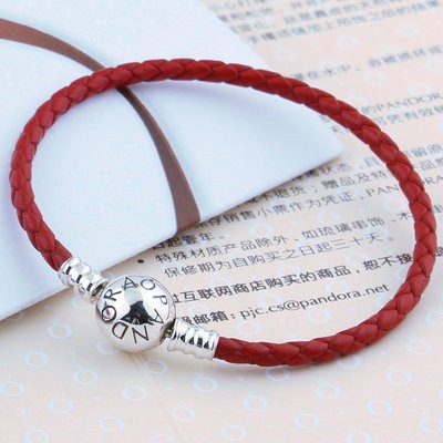 Vòng tay Pandora da bò mạ bạc 925 đính hạt tròn thời trang