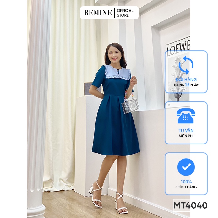 Đầm tay ngắn cổ thủy thủ phối bèo BEMINE MT4040XANH