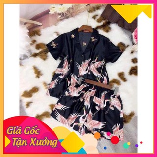Đồ bộ satin lụa con hạc sang chảnh, cao cấp