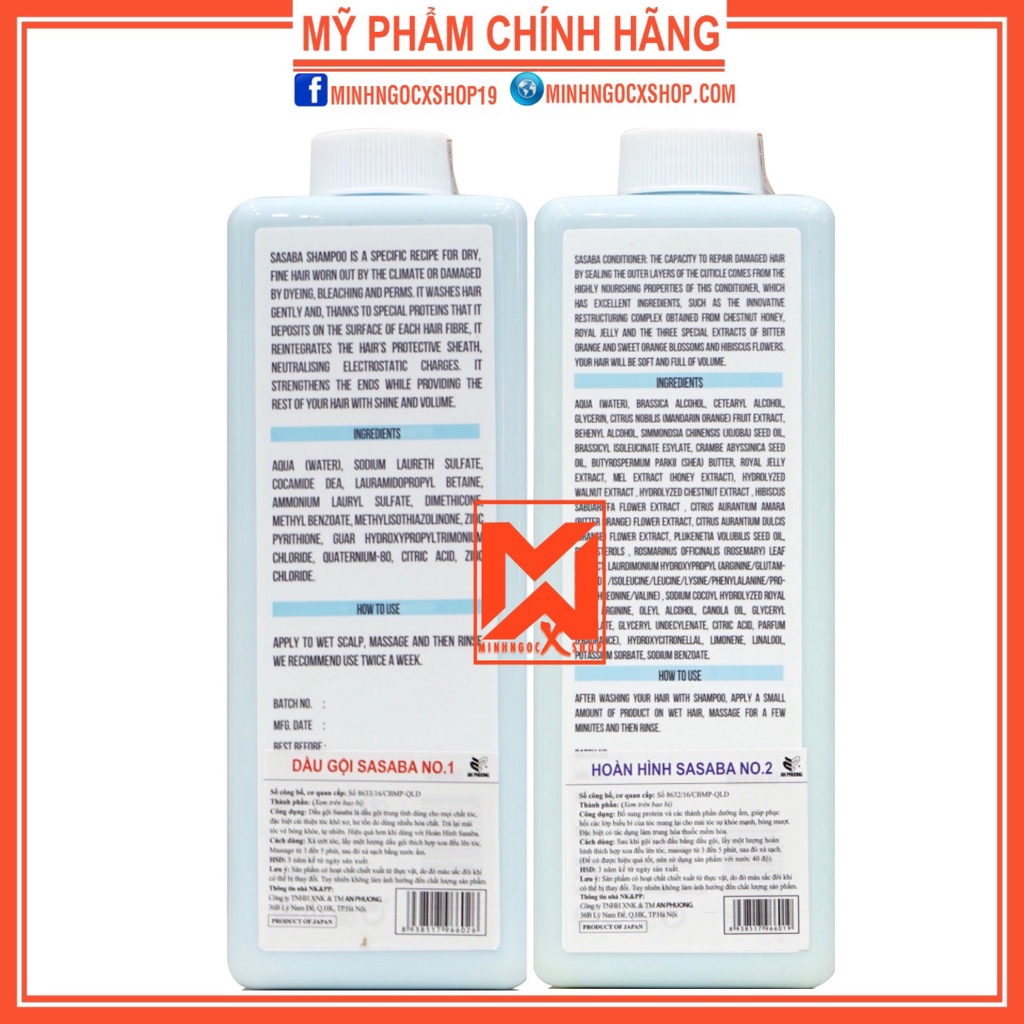 Dầu gội xả hoàn hình SASABA New 800ml chính hãng