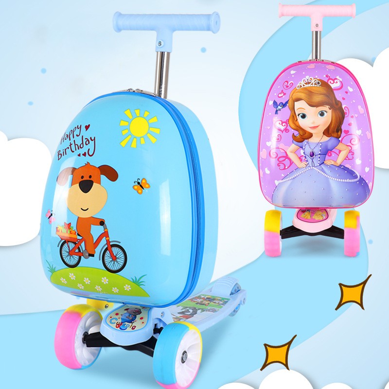 Xe trượt scooter có vali kéo cho bé từ 4 đến 10 tuổi - loại bánh xe lớn chắc chắn