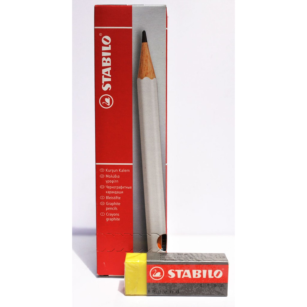 Hộp 12 cây bút chì gỗ STABILO Pencil 2B + tẩy ER198 (PC88/12+)