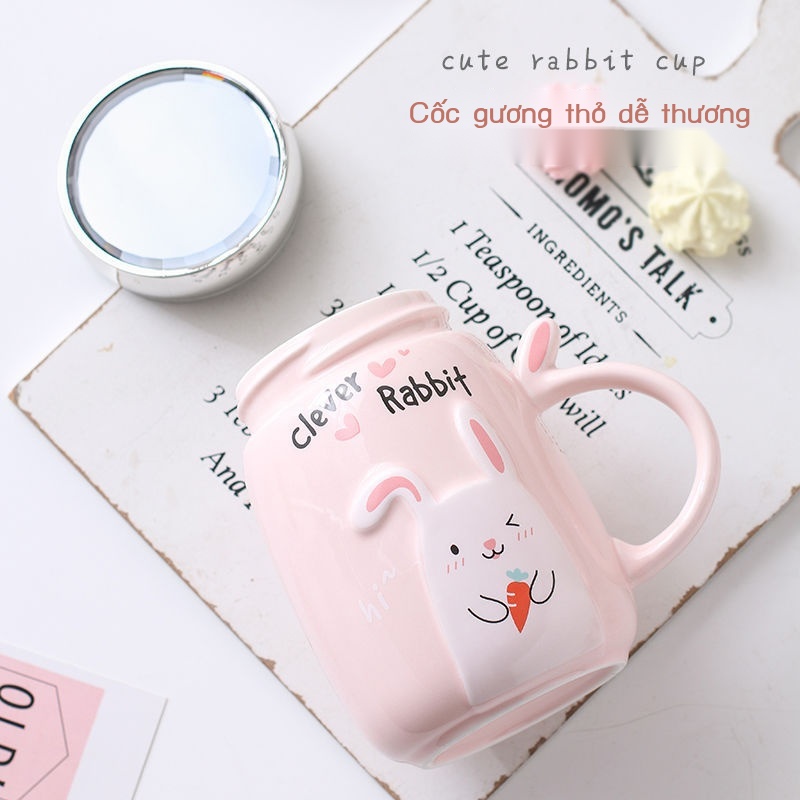 ▬■■Phiên bản Hàn Quốc của xu hướng cốc sứ màu hồng siêu dễ thương với nắp thìa cốc cà phê cặp đôi cốc nước sáng tạo
