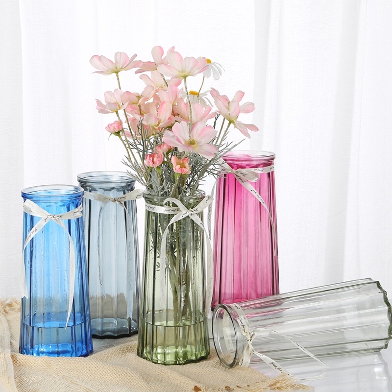 Lọ hoa thuỷ tinh vân sọc dọc dáng cao, decor, trang trí nhà cửa