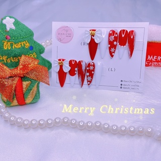 Nailbox móng úp thiết kế sẵn Mẫu Đỏ Noel Charm Nơ Trắng