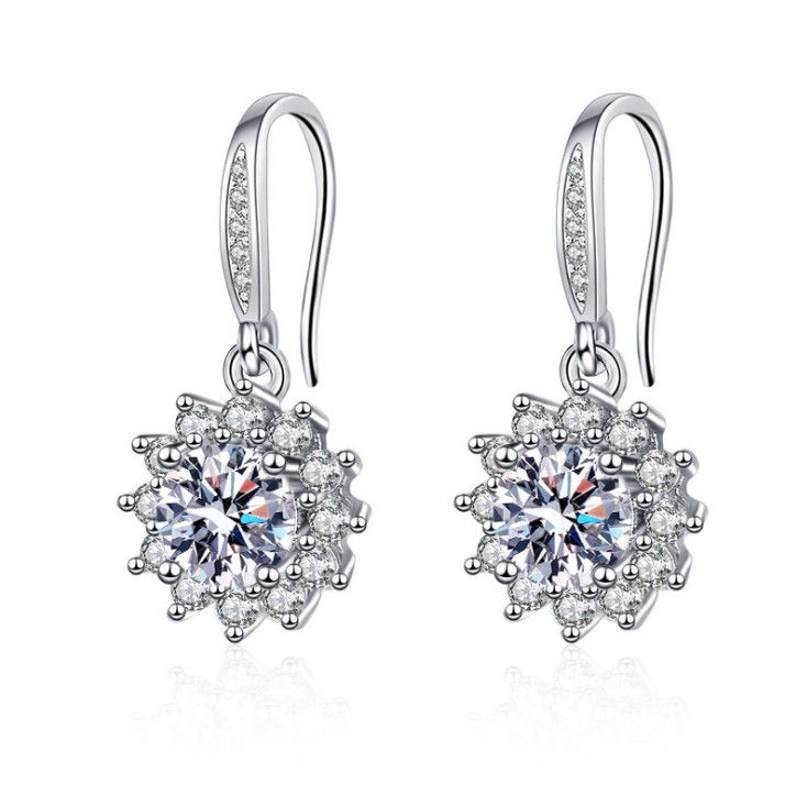 Bông tai hoa mặt trời thời trang S925 Bạc cao Carbon Diamond Earrings cho phụ nữ