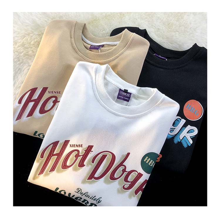 ZHELIHANGFEI Áo Nỉ Cổ Tròn Form Rộng In Chữ Phong Cách Mỹ