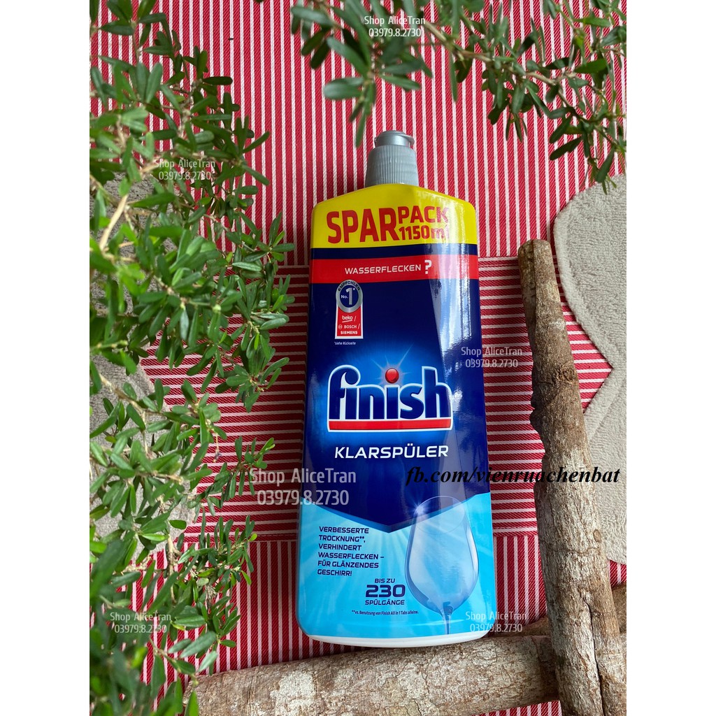 1150ml, 800ml, 750ml, 400ml & Eco 0% 400ml chai Nước bóng Finish Klarspüler, Chất trợ xả dùng cho máy rửa chén bát
