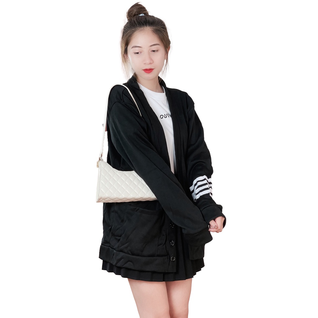 Áo khoác cardigan nữ thun nỉ form rộng sọc tay - 4young mall