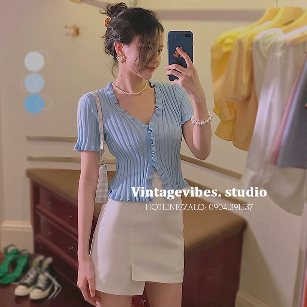 [FREESHIP] Áo len cúc xẻ phối bèo giữa Ulzzang (hàng QC) - ẢNH THẬT