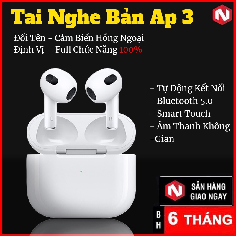 Tai Nghe Bluetooth Không Dây Bản Air 3 Cao Cấp Cảm Ứng Định Vị Đổi Tên Earldoms