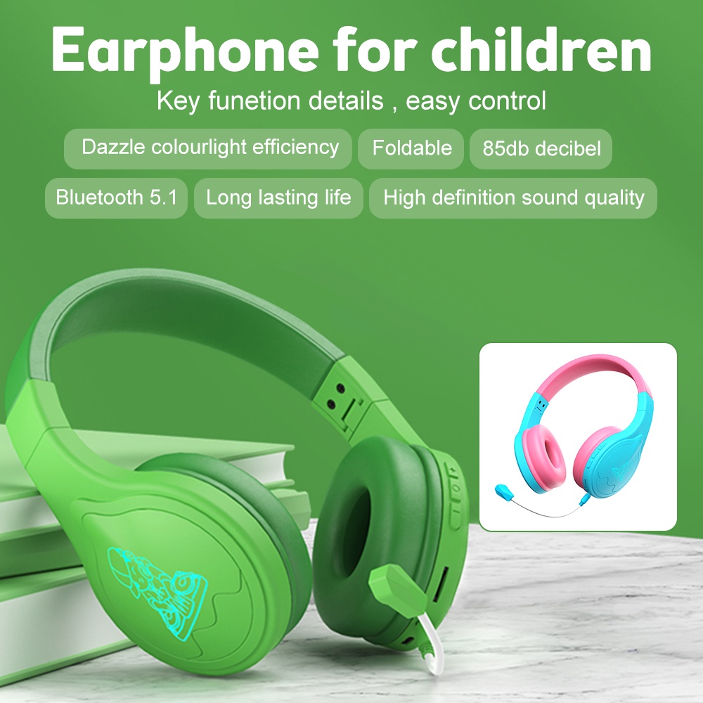 VIRWIR Tai nghe chụp tai kết nối bluetooth không dây màu dạ quang tiện dụng cho học sinh/trực tuyến