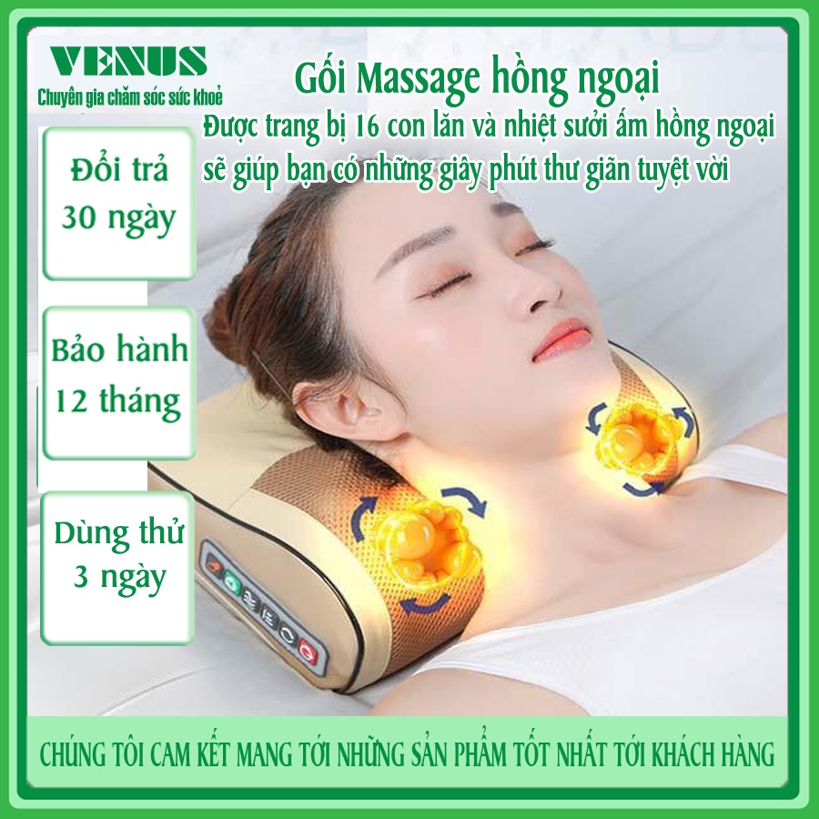 Gối Máy massage lưng cổ vai gáy hồng ngoại trị liệu, Máy mát xa đau mỏi cổ vai gáy SA-G38