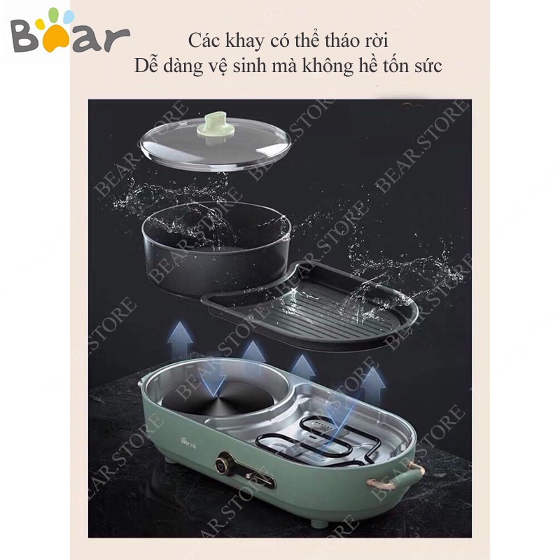 Bếp Nướng Điện Đa Năng BEAR, Nồi Lẩu Điện 2IN1 Cho Gia Đình DKL-C15G1 (Không tháo khay), DKL-C15L1(Có thể tháo khay)