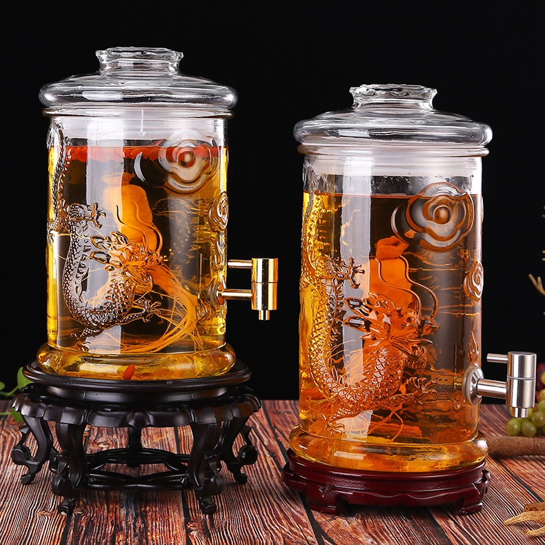 Bình thủy tinh hình trụ hoa văn Rồng ngâm rượu dung tích thực 4,5 lít; 6,5 lít; 10 lít; 13 lít; 20 lít