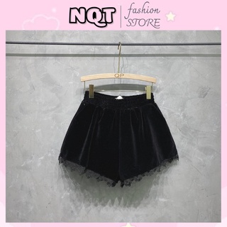 Quần sooc nhung viền ren, quần sóc nhung phối ren, quần short nhung nữ hot trend