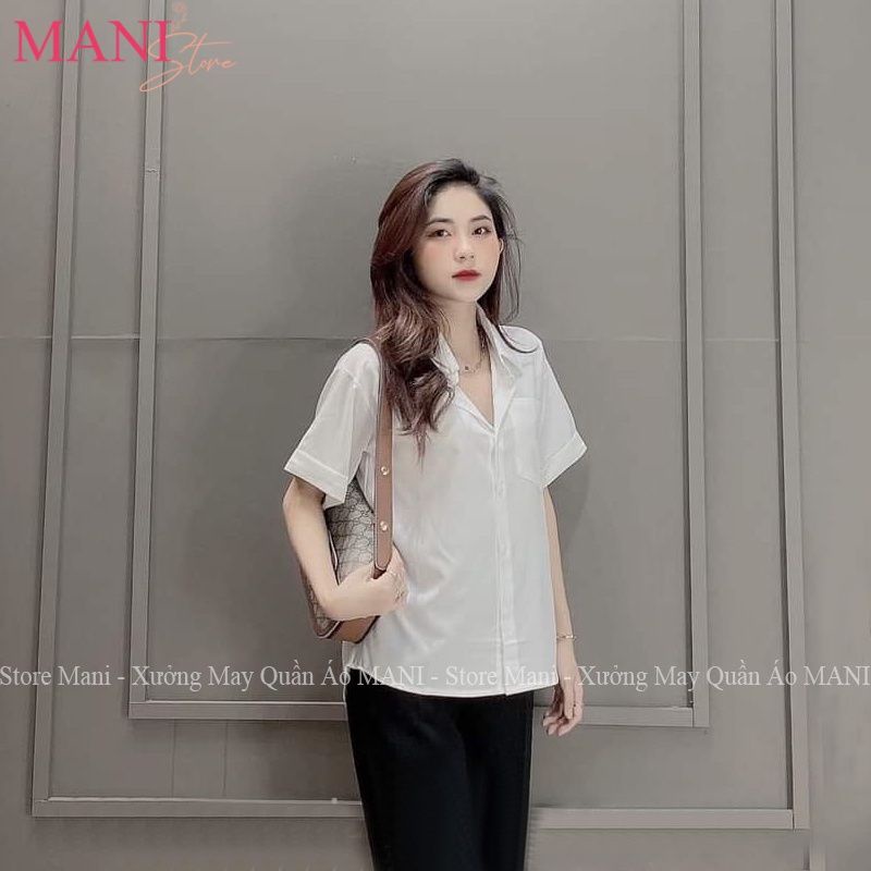 Áo sơ mi trắng tay ngắn form rộng kiểu áo sơ mi nữ basic siêu  hot