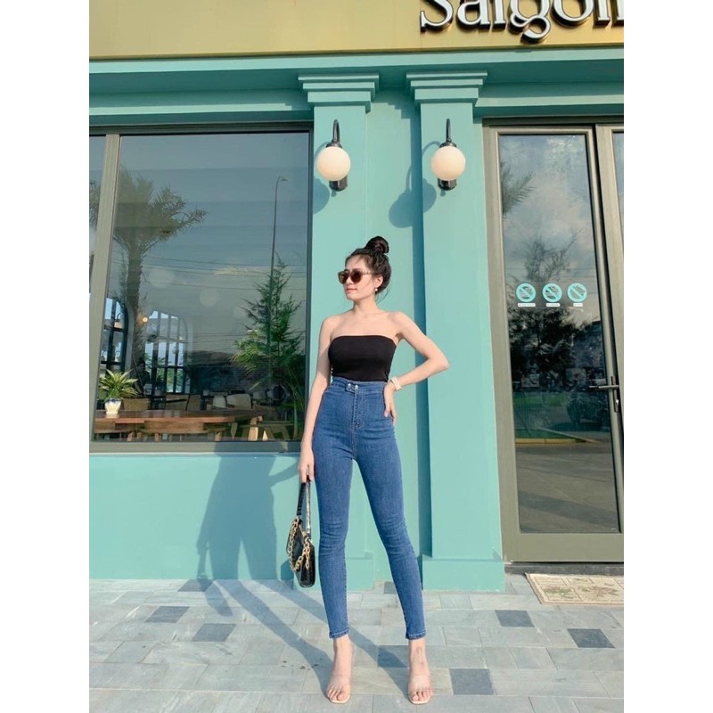 Quần Jean 2 Khuy Cạp Cao✨QUẦN JEAN TRƠN LƯNG CAO SIÊU HACK CHÂN