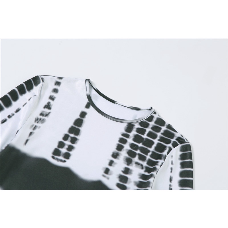 DUNEA Đầm dài tay cổ tròn in họa tiết gợi cảm dành cho nữ