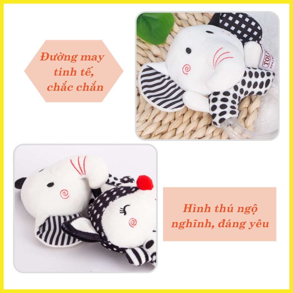 Lục Lạc Cầm Tay Hình Thú Nhồi Bông Đáng Yêu Cho Bé Đồ Chơi Chút Chít Đen Trắng Kích Thích Thị Giác TCT18