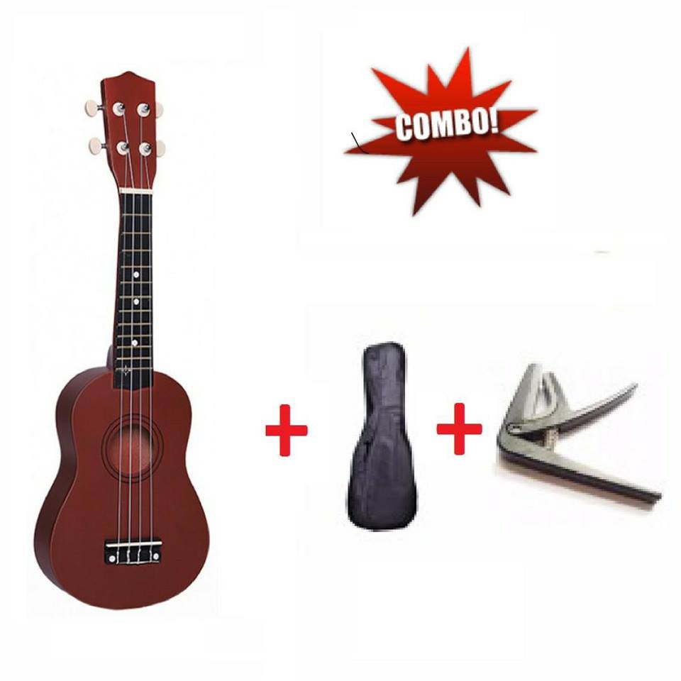 Gói Ukulele Soprano trơn nhiều màu + Bao vải + Capo - Hàng Có Sẵn