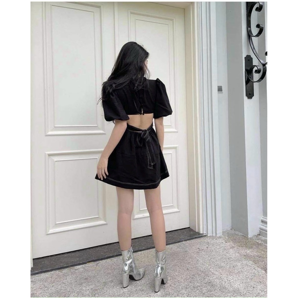 (CLIP THẬT) Đầm hở lưng dự tiệc thắt eo sau Anna ĐEN | BigBuy360 - bigbuy360.vn