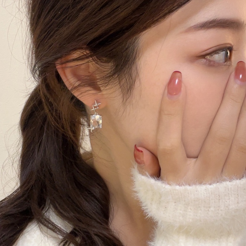 Khuyên Tai Hình Vuông Đính Đá Phong Cách hip hop Thời Trang Hàn Quốc Chất Lượng Cao