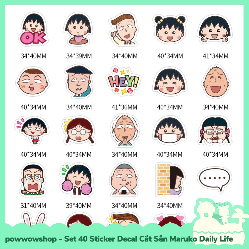 [Sẵn VN - Hỏa Tốc] Set 40 Sticker Mini Decal Dán Trang Trí Vật Dụng Mẫu Maruko Daily Life