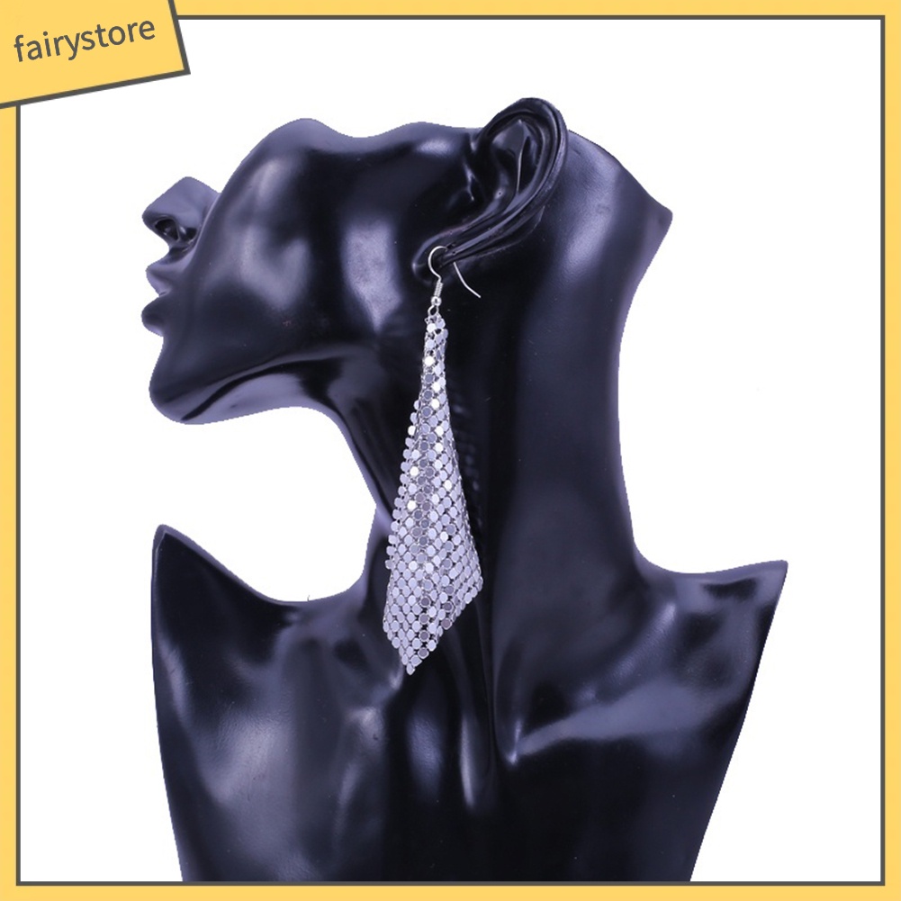 Khuyên tai dáng dài hình vuông đính kim sa sang trọng cho nữ