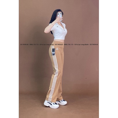 Áo croptop das dây kéo, quần suông 3 sọc  Eothon60