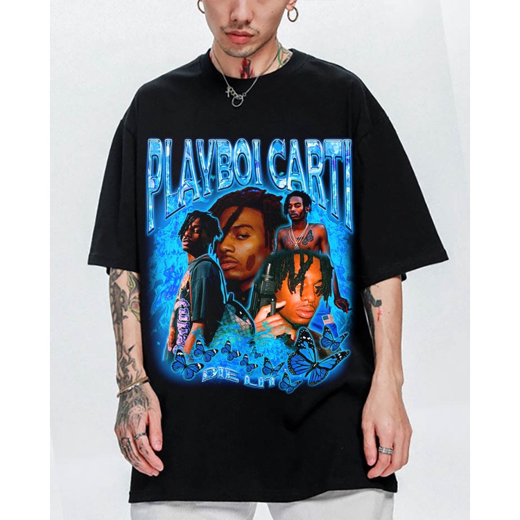 Áo Thun Vintage Playpoi Carti Tay Lỡ Unisex - Đen/Trắng Cổ Tròn | Blackwork