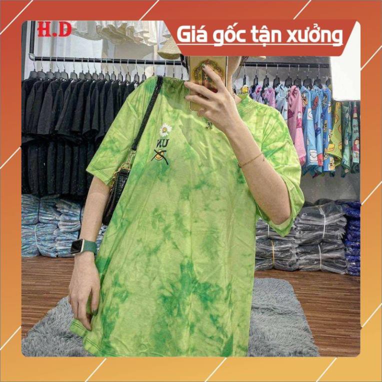 (Ảnh thật và video shop tự quay)Áo Thun loang màu Unisex hoa cúc good life form thụng tay lỡ mẫu❤Áo nhóm áo lớp❤