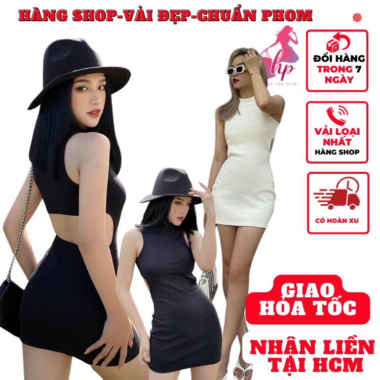 Váy đầm nữ sát nách sexy dự tiệc hở lưng ôm body tay dài dáng ngắn trên gối tôn dáng màu đen sang chảnh tôn dáng- VD182