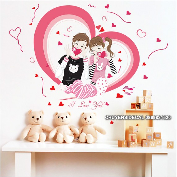 Decal dán tường - Trái Tim đỏ Trai Gái hạnh phuc