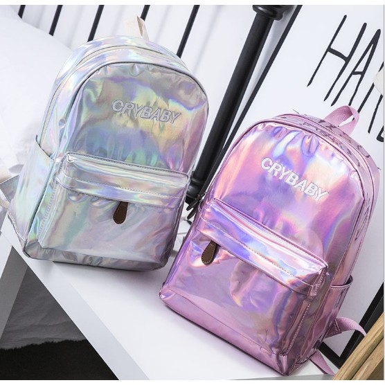 XẢ KHO FREESHIP_Balo hologram ulzzang thêu CRYBABY, Milk Bear (có sẵn, ảnh thật)