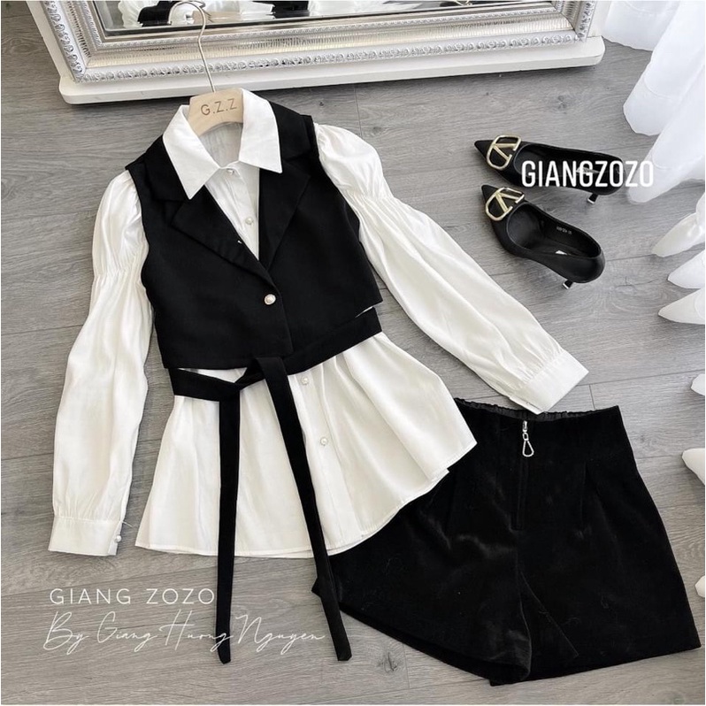 Set áo sơ mi kèm áo gile siêu xinh
