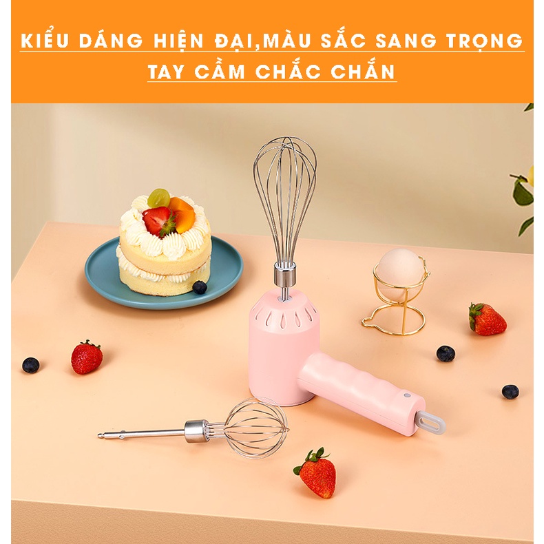 Máy Đánh Trứng, Đánh Bột Cầm Tay Mini Không Dây Tiện Lợi Với 3 Tốc Độ Mạnh - Kèm Dây Sạc USB (Tặng dụng cụ tách lòng đỏ)