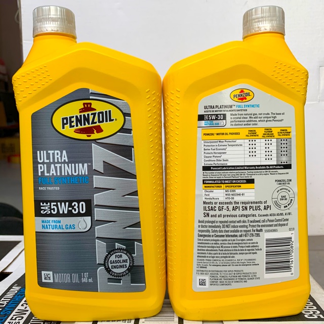 Nhớt Xe Tay Ga Cao Cấp Pennzoil Ultra Platinum 5W-30 Full Synthetic API SN Plus 946ML Made in USA