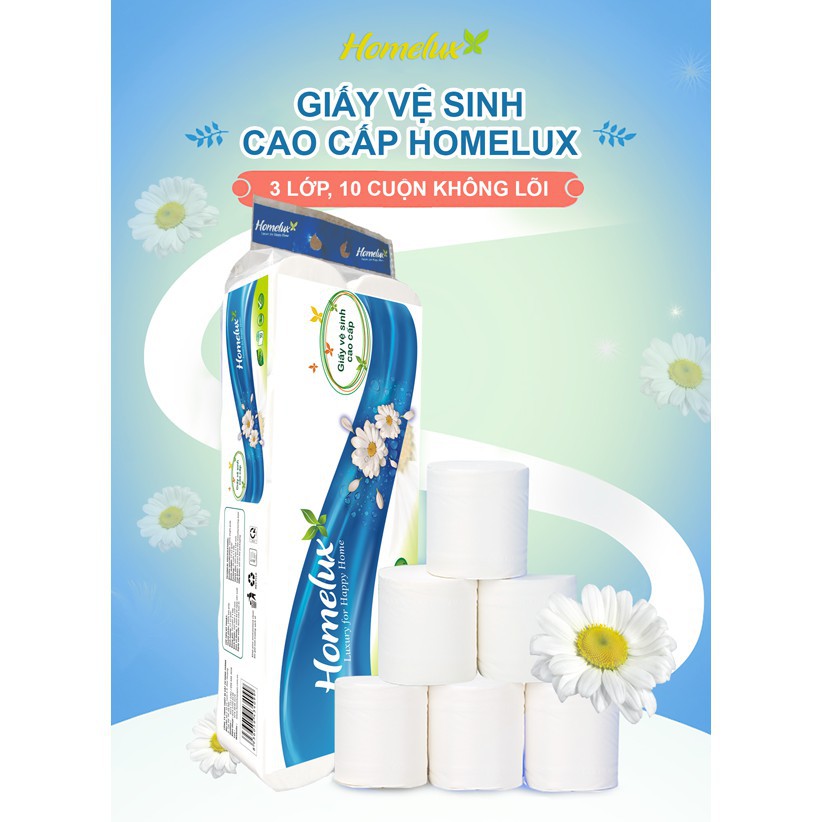 Lô 10 cuộn giấy vệ sinh không lõi Homelux 3 lớp