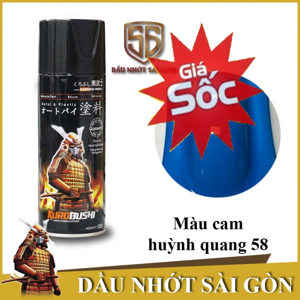 58_Sơn xịt sơn xe máy Samurai 58** màu XANH DƯƠNG huỳnh quang - Samurai Sài Gòn.