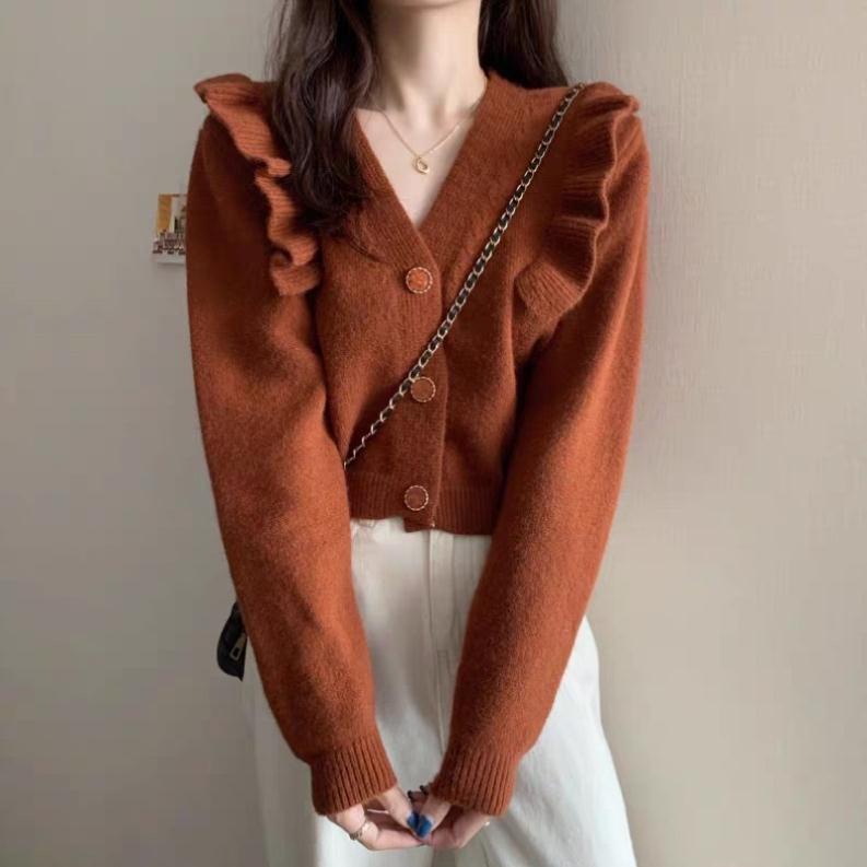 Áo len nữ, áo len croptop tay bèo hàng quảng châu loại 1 _ảnh thật