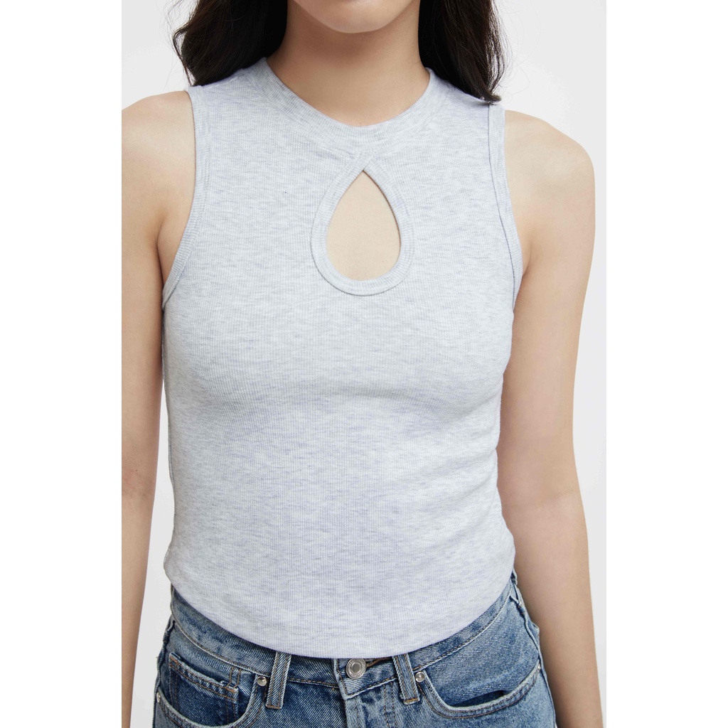 TheBlueTshirt - Áo Thun Không Tay Khoét Cổ Màu Xám - Cut Out Rib - Grey