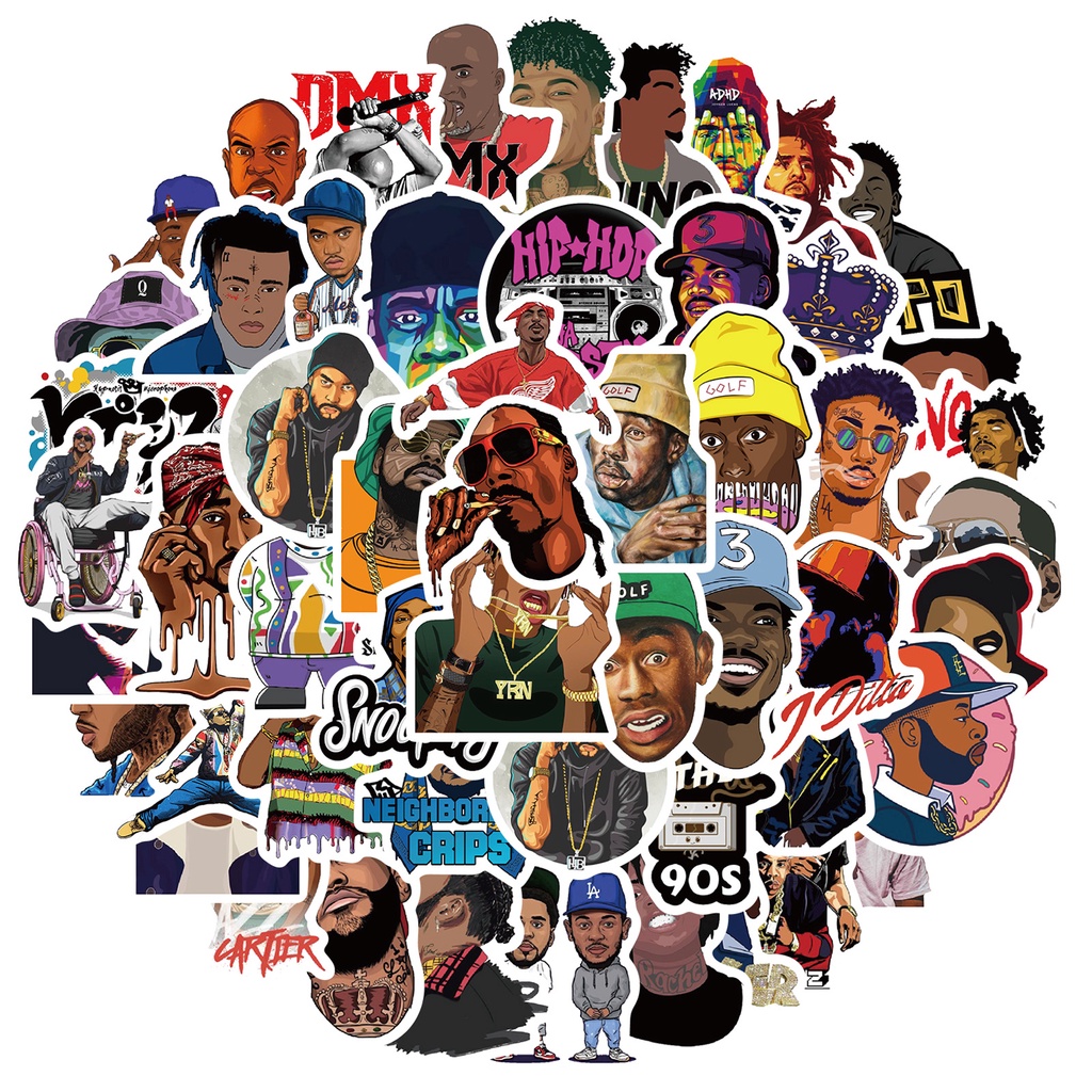 Bộ 64 Miếng Dán Trang Trí Sổ Tay Hình Rapper West Coast