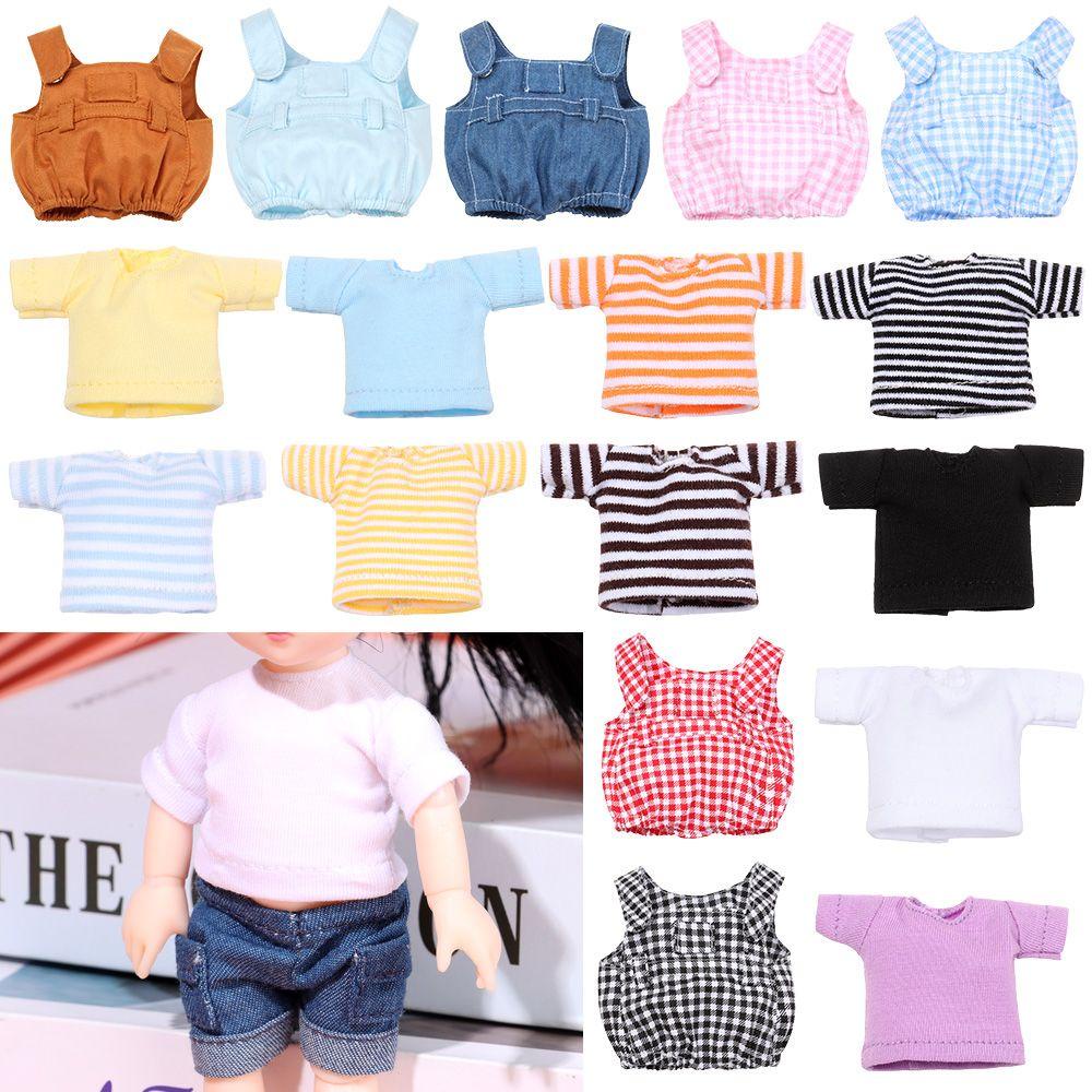 Bộ Quần Yếm Cotton + Áo Thun Màu Cầu Vồng Xinh Xắn Cho Búp Bê Tỉ Lệ 1 / 12