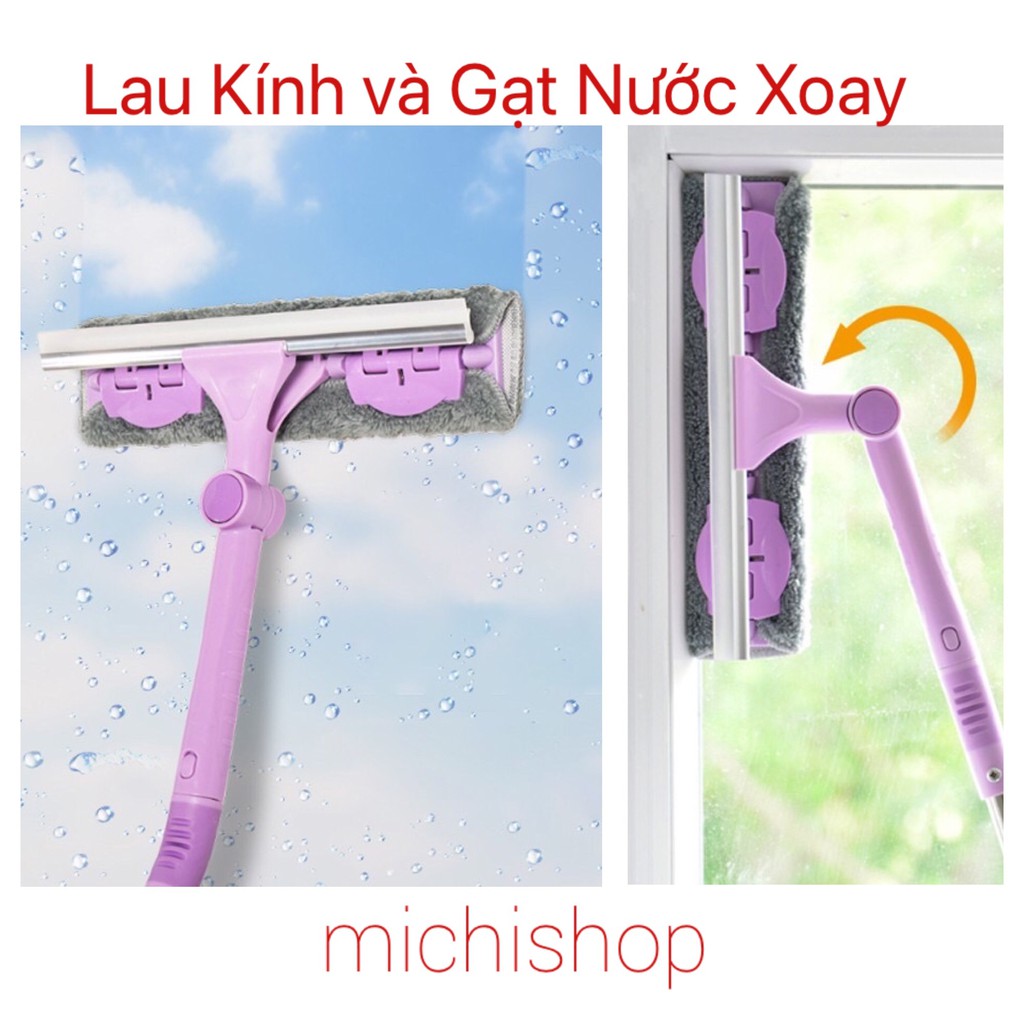 Cây Chổi Lau Kính Gạt Nước Cán Dài Uốn Xoay Các Góc Thông Minh, Chổi Lau Kính Ô Tô, Cửa Sổ, Sàn Nhà Có Gạt Nước Xoay